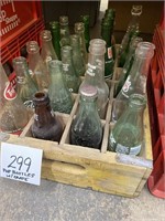 MISC. OLD GLASS POP BOTTLES W/ WOODEN CRATE