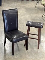 BUNDLE Leather & Wooden 28" Bar Stool & 43" Chair