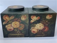 Two Vintage Hand Painted Canisters with Floral