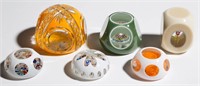 ASSORTED CUT OVERLAY PAPERWEIGHTS, LOT OF SIX,