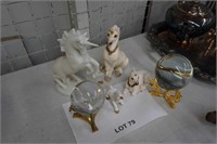 4-unicorn figures 3"-7.5" tall & 2-crystal balls