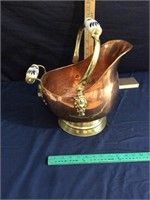 Copper and brass coal scuttle bucket
