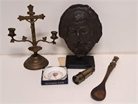 Sculpture, Telescope, Candle Holder w/ Cross