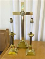 2 Brass Candlesticks & Crucifix