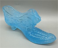 Fenton Opaque Blue Daisy Shoe w/Cat Detail