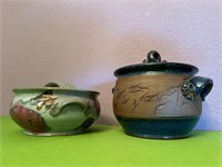 Pottery Etched Bowls w Lids Signed