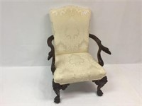 Upholstered Arm Chair, Carved Details 40"T
