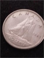 1963 .999 fine 80% silver Canadian dime