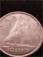 1961 .999 fine 80% silver Canadian dime