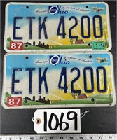 Matching Set of Sunburst Ohio License Plates