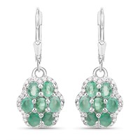 Rhodium Plated 2.48ctw Emerald and White Zircon Ea