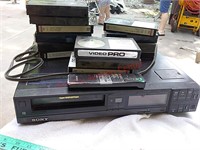 Sony betamax tape player w/ remote & tapes, turns