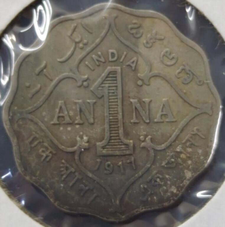 1917 British India 1 Anna coin
