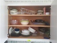 CONTENTS OF CABINET, MIXING BOWLS, MISC