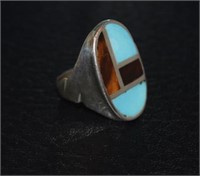 Sterling Silver Ring w/ Blue and Brown Stones