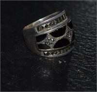 Sterling Silver Ring w/ Hematite and Black Enamel