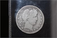 1901 Barber Silver Quarter