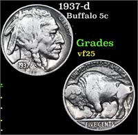 1937-d Buffalo Nickel 5c Grades vf+