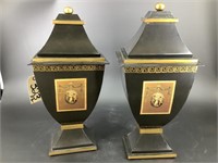 Handsome pair of mantel urns adorned with gilt