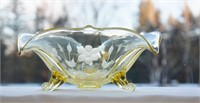 Vtg Lancaster Topaz Elegant Glass Footed Bowl 8"