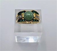 Lovely 14k Jade & Emerald Ring