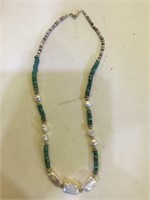 SW Turquoise and Pearl necklace - 16 in