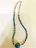 SW Turquoise, Coral and Opal necklace - 15 in