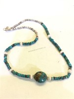 SW Turquoise and Onyx necklace - 16 in
