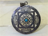 Sterling Silver Tribal Pendant with Turquoise
