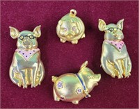 Vintage Gold Tone Pig Pink Bandana Glasses Pin,