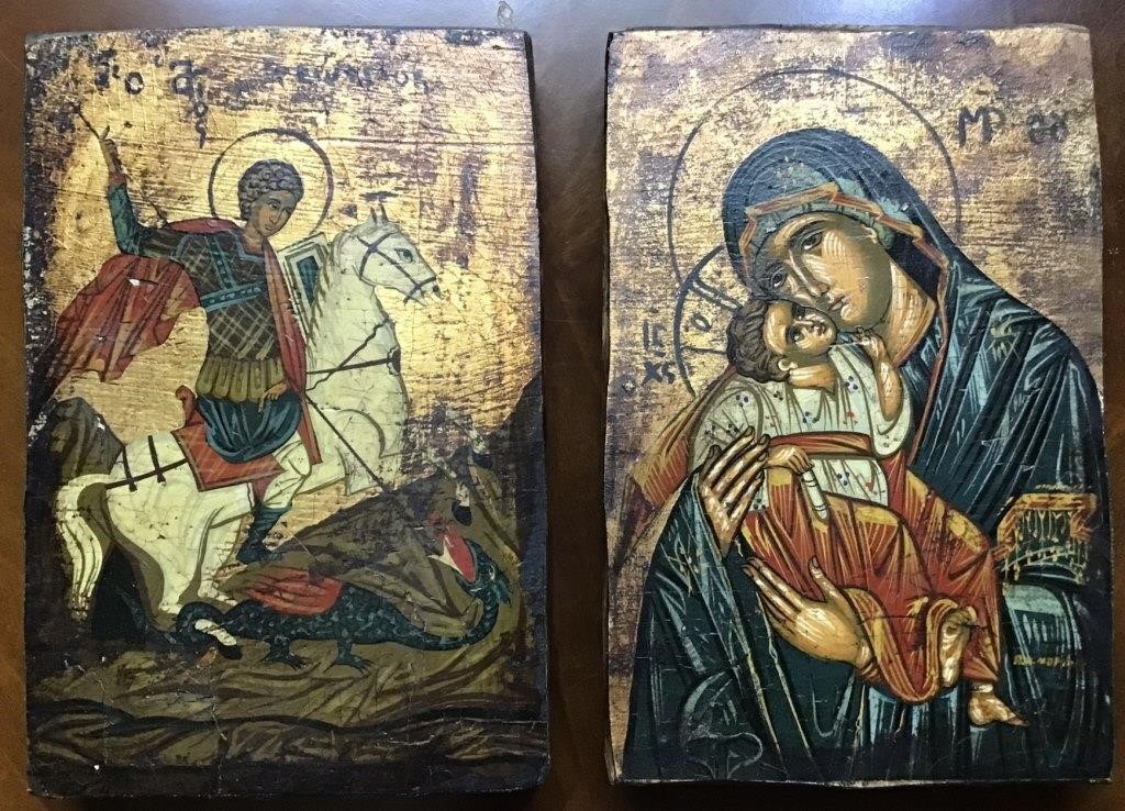 2 WOOD RELIGIOUS PAINTINGS