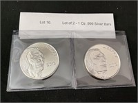 Lot of 2 - 1 Oz .999 Silver Rounds