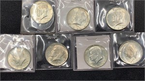 (7) 1964 90% Silver Kennedy Half Dollars