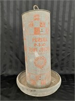 Vintage Purina P-16G Tin Chicken Tube Feeder