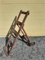 Vintage Wood Barrel Dolly with steel wheels