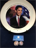 Barack Obama collectables- coins and plate