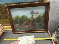 28.5x23 Windmill bluebonnets painting Texas Artist