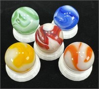 (5) West Virginia swirl marbles Mint (Green