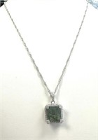 Sterling Silver Emerald Cut Green Agate Necklace