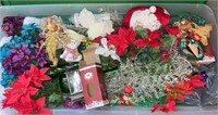 Tote of Christmas Decorations & Faux Floral