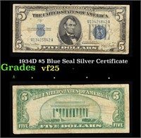 1934D $5 Blue Seal Silver Certificate Grades vf+