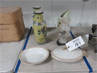 (3) Vases, (1) Pitcher & Misc. Serveware