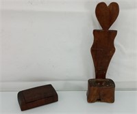 Vintage carved Hawaiian Koa wood box & stand