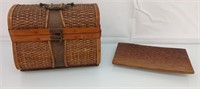 Vintage wicker basket and palm wood tray