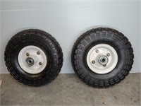 (2) SMALL TIRES ON RIMS - 4.10/3.50 - 4