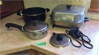 Electric skillet and pots and pans, (in oven)