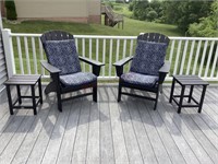 Two Polywood Adirondack Chairs and Side Tables