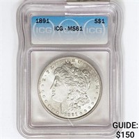 1891 Morgan Silver Dollar ICG MS61