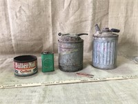 Antique Metal gas can with wood handle