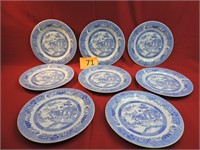 Eight Blue Willow Dinner Plates